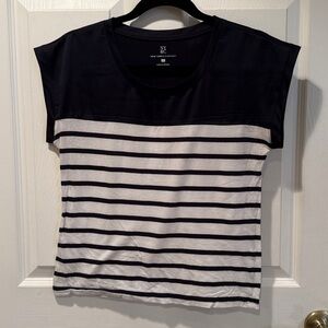 NY&C NEW YORK & COMPANY Blue & White Striped Short Sleeve Top